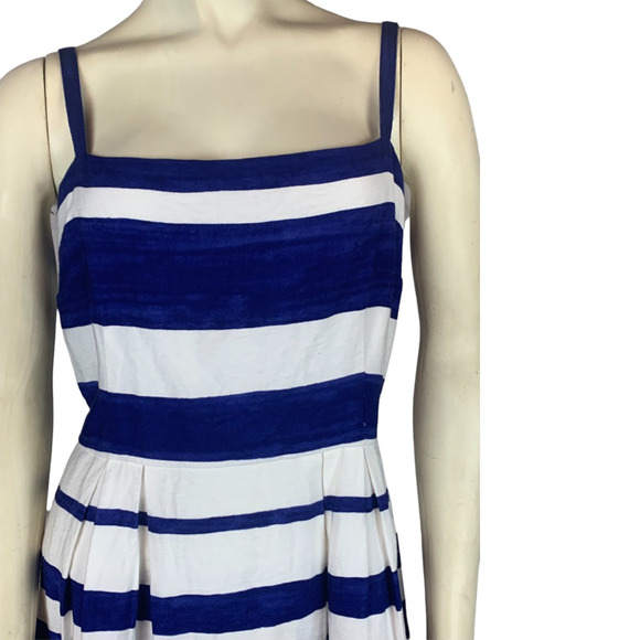 Ann Taylor Loft Womens Fit & Flare Dress Blue White Stripe Sleeveless Petite 12P - Picture 3 of 9